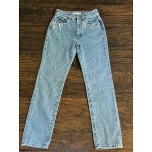 Alessandra Rich Embellished Logo Patch Cropped Jeans 25 Made In Italy